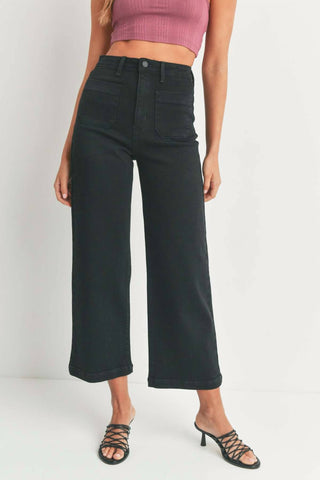 Just Black Denim - High Rise Patch Pocket Wide Leg Jeans