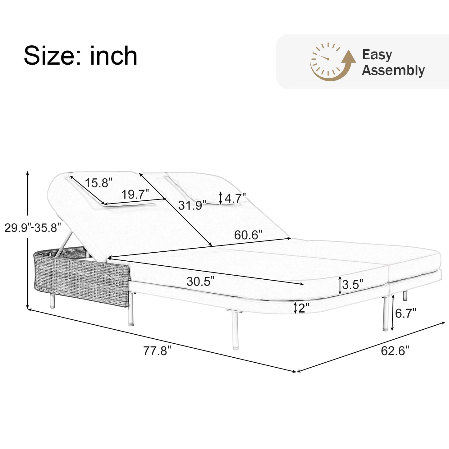TREXM Outdoor Daybed with Adjustable Backrest