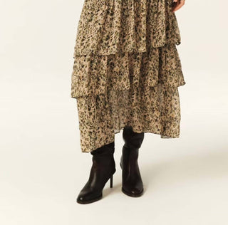 Bash - Midi Printed Ruffled Skirt