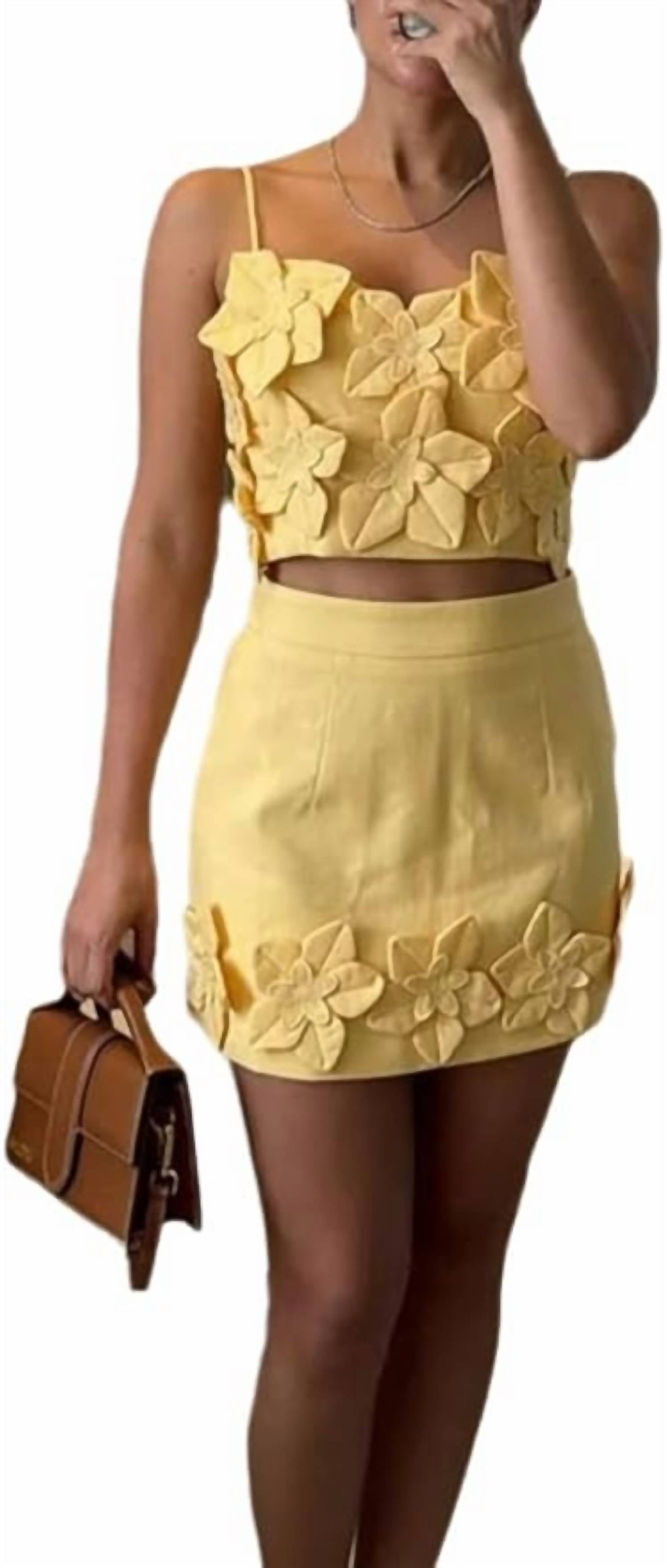 Sundayup - Floral Applique Top & Skirt Set