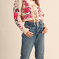 &Merci - Floral Knit Tie-front Cropped Sweater Cardigan