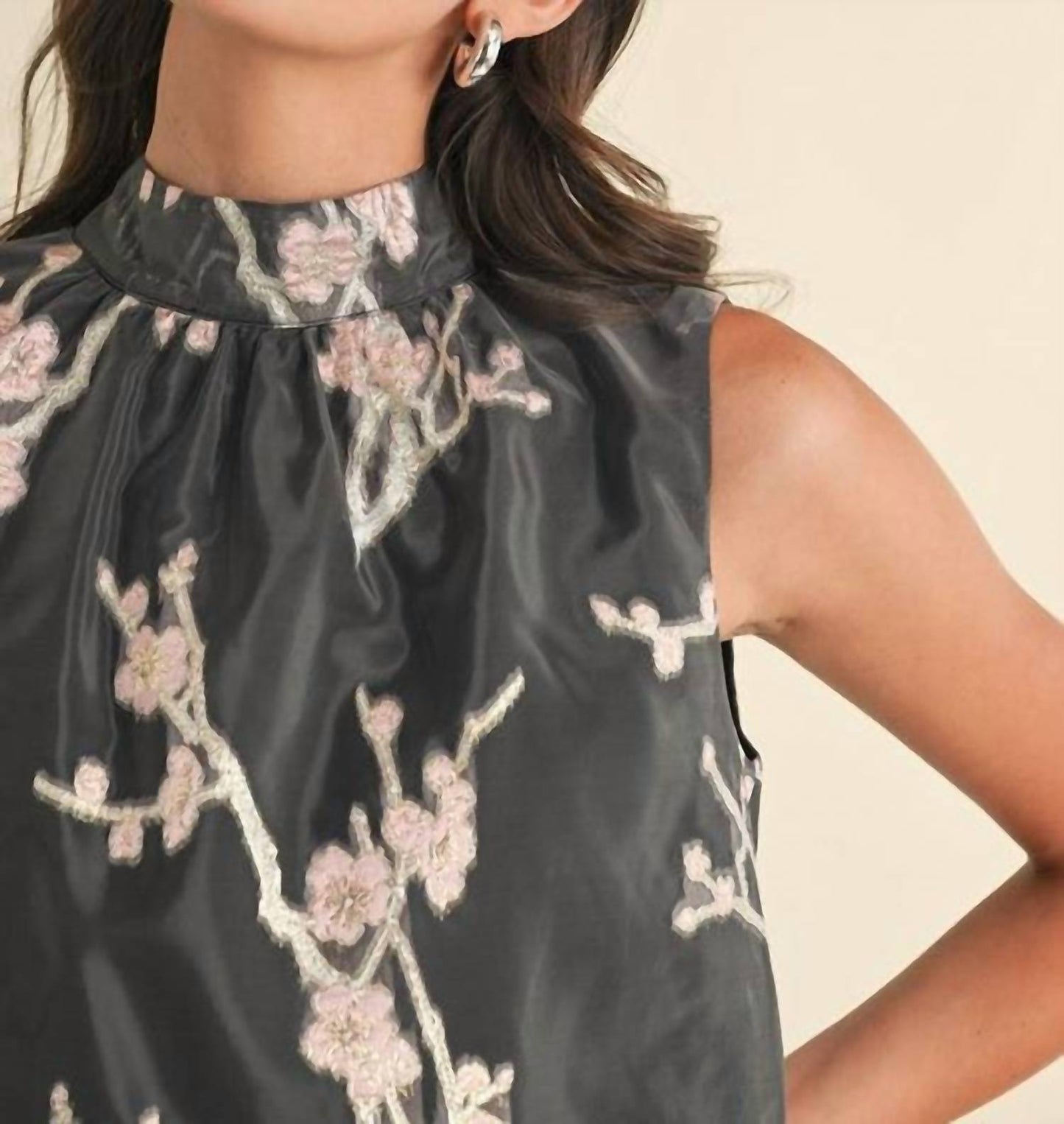 &Merci - Metallic Floral Jacquard Bubble Hem Top