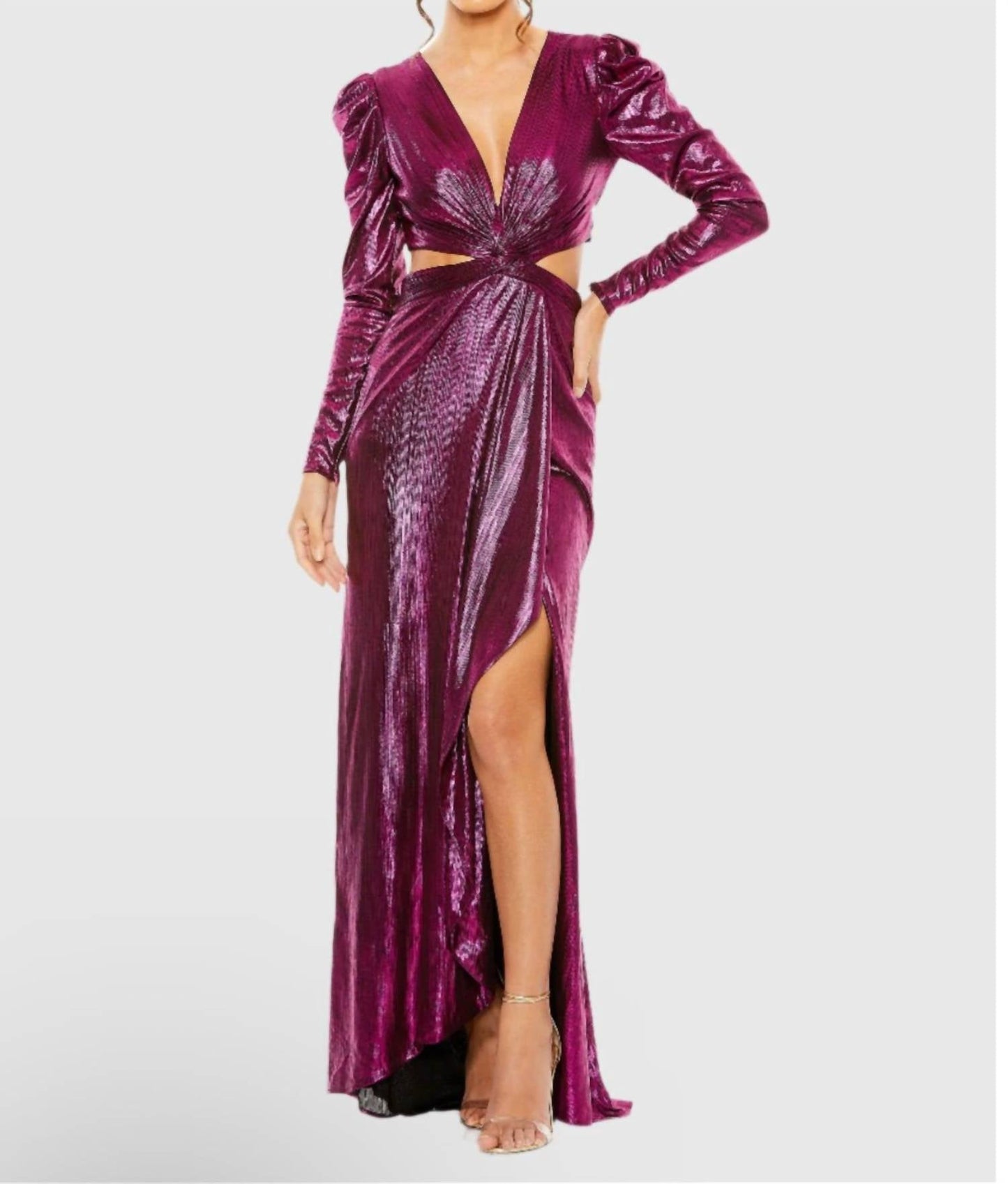 Mac Duggal - Princess Sleeve Cut Out Metallic Gown
