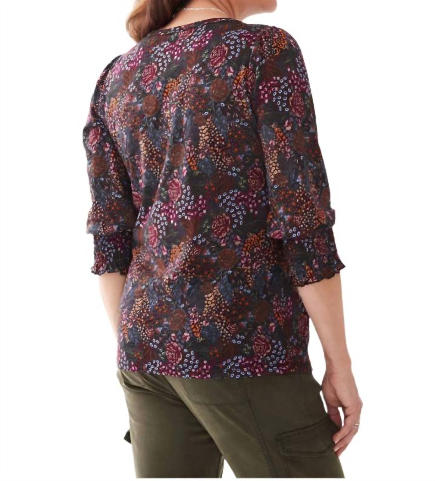 Fdj - Floral Three Quarter Sleeve Top