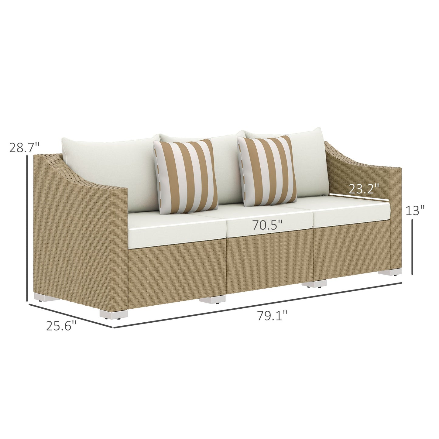 Outdoor Furniture Rattan Sofa with Cushions and Throw Pillows