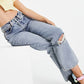 Topshop Double Ripped Knee Nonstretch Dad Jeans in Mid Denim, Size 25