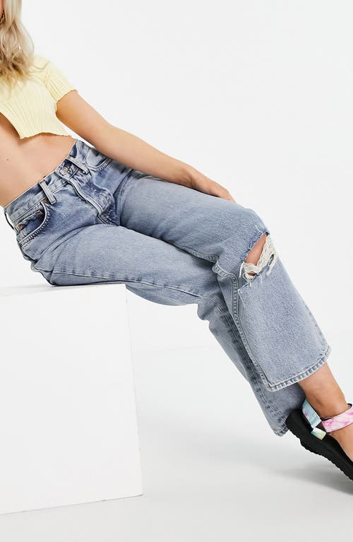 Topshop Double Ripped Knee Nonstretch Dad Jeans in Mid Denim, Size 25