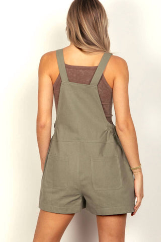 Very J - Suspender Solid Woven Casual Overall Romper