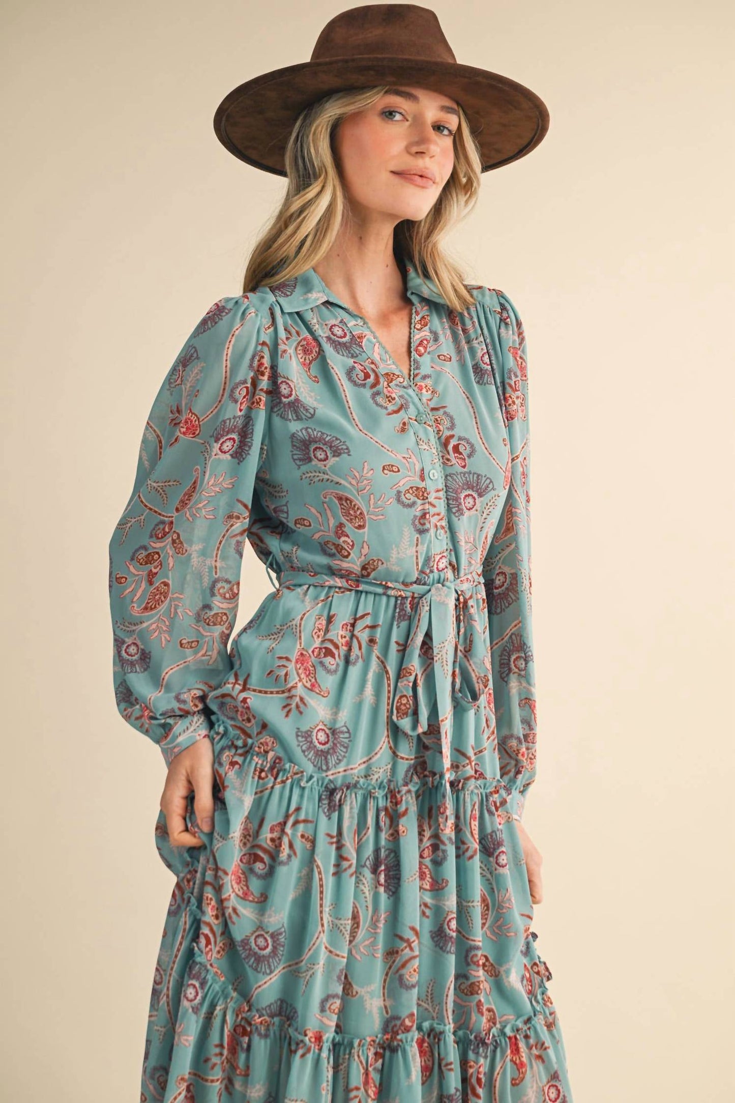 &Merci - Exclusive Paisley Print Ruffle Tiered Midi Dress
