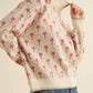 &Merci - Floral Mock Neck Half Zip Pullover Sweater