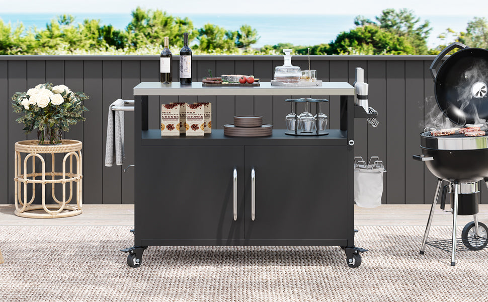 K&K 54.5 Inch Outdoor Kitchen Island with Stainless Steel Tabletop