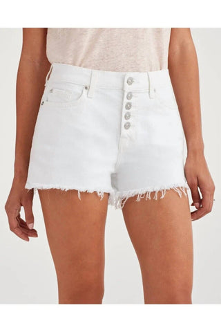 7 For All Mankind - High Waist Frayed Exposed Buttons Hem Shorts