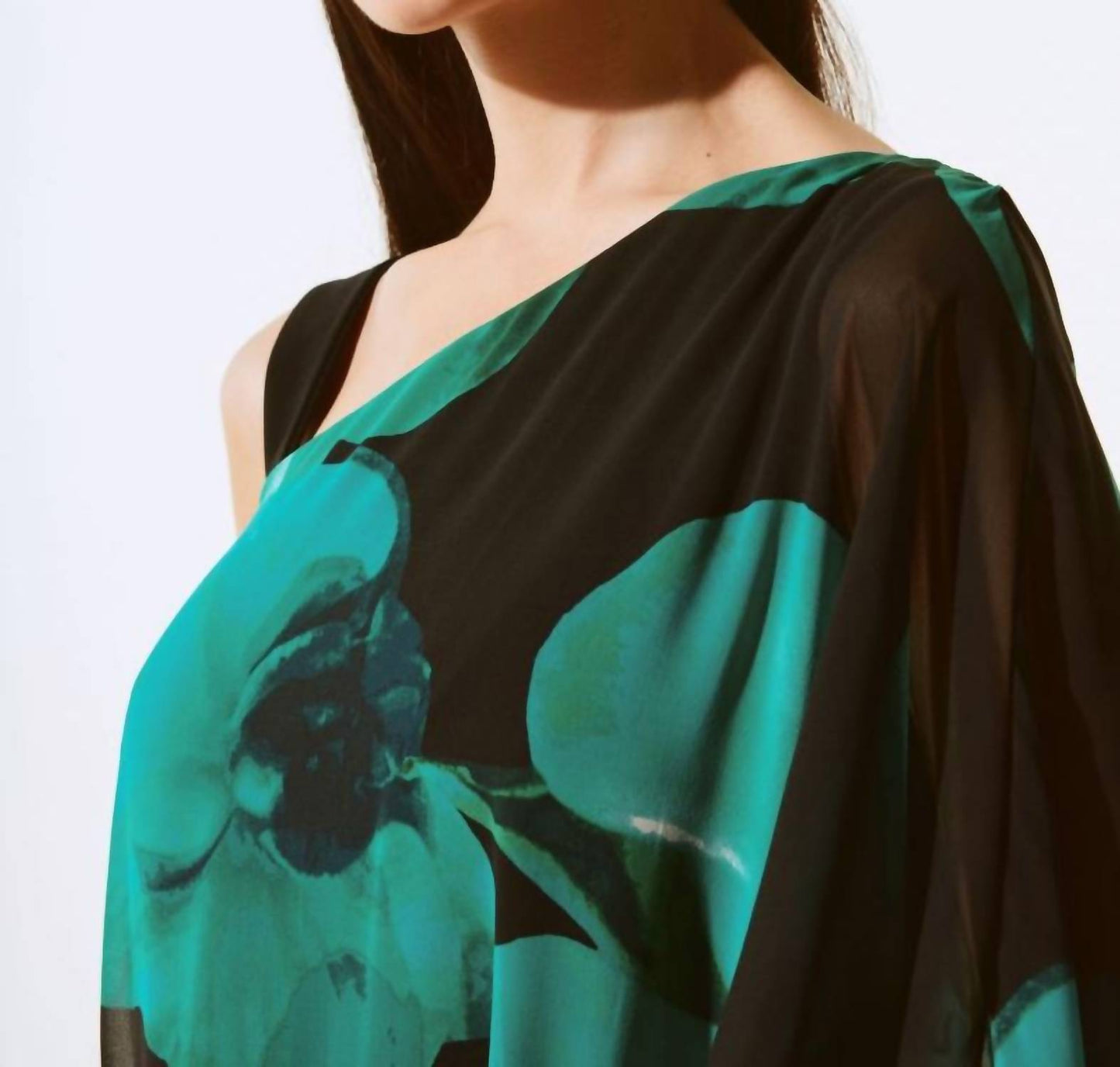 Joseph Ribkoff - Floral Print Asymmetric Chiffon One-shoulder Top