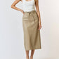Lalavon - Polyurethane Leather Waist Tie Midi Skirt