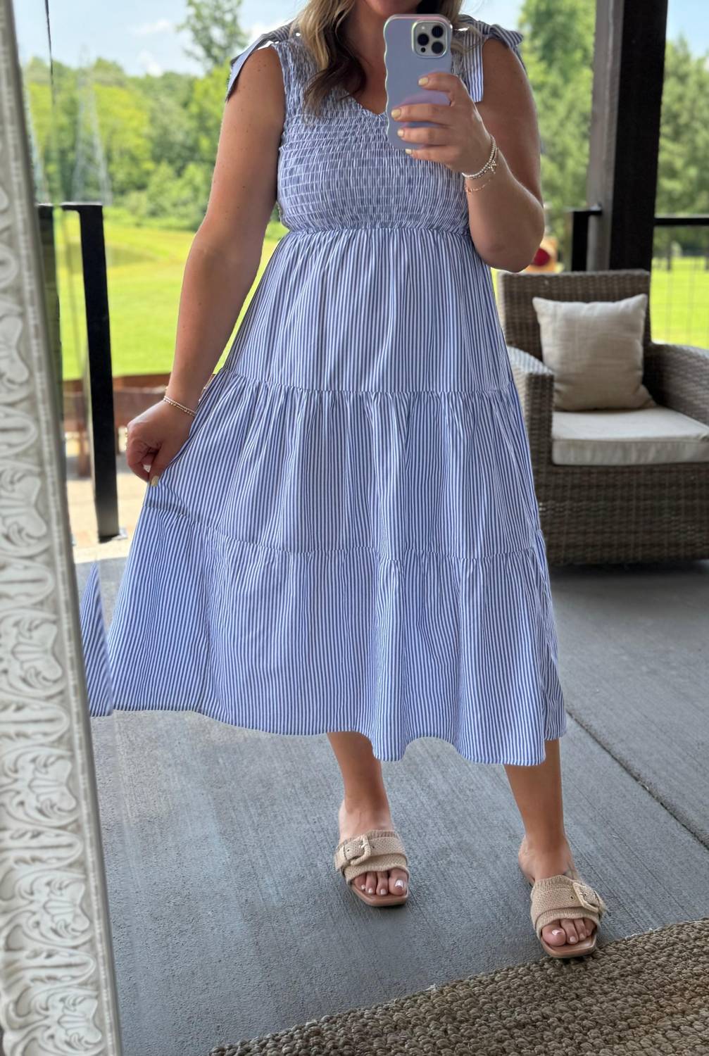 Noaboa - Smocked Tiered Ruffle Midi Dress