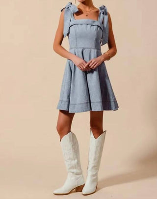 Trendsi - So Me A Line Fit And Flare Diamond Bow Ribbon Denim Dres