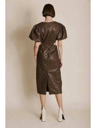 Aureum - Vegan Leather Cut Out Midi Dress