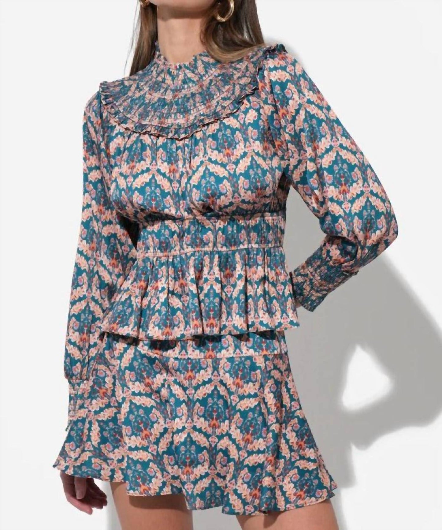 Adelyn Rae - Melodie Smocked Waist Mock Neck Blouse