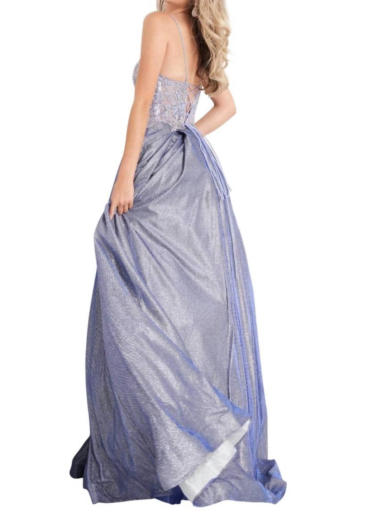 Jovani - Floral Embroidered V-neck Ballgown
