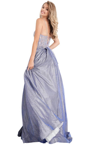 Jovani - Floral Embroidered V-neck Ballgown