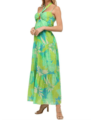 Fate - Tropical Leaf Key Hole Maxi Dress