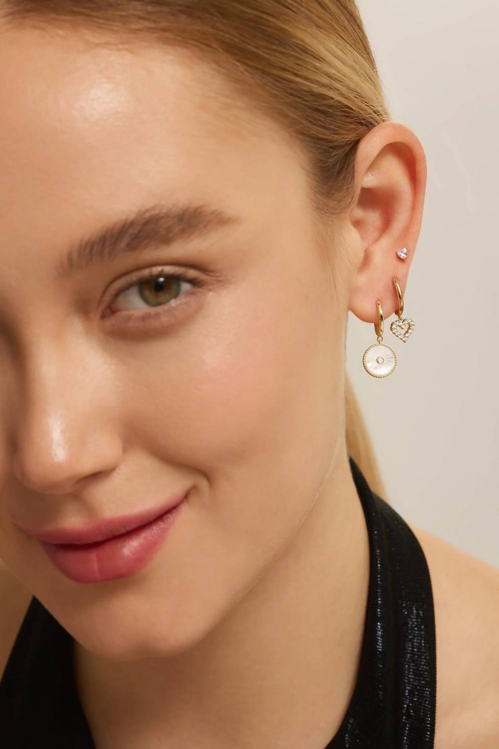 Eklexic - Women's Mini Huggie Hoops With Mop & Cubic Zirconia Drop Earrings