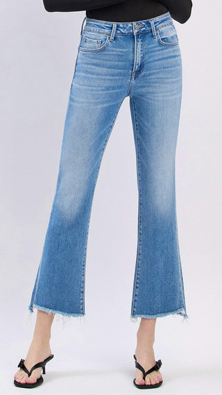 Flying Monkey - High Rise Slant Raw Hem Crop Flare Jeans