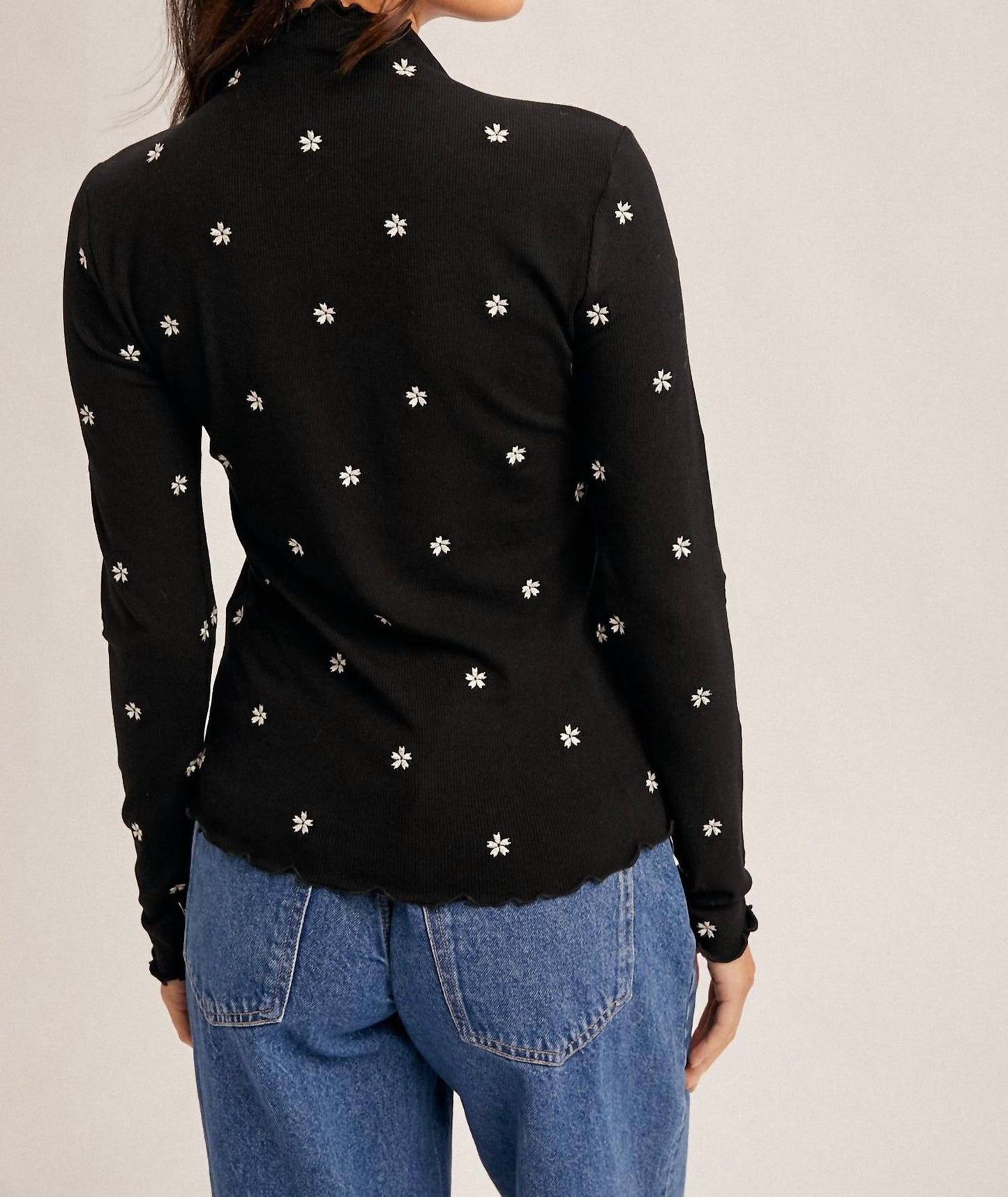 Hem & Thread - Eden Flower Embroidered Mock Neck Sweater
