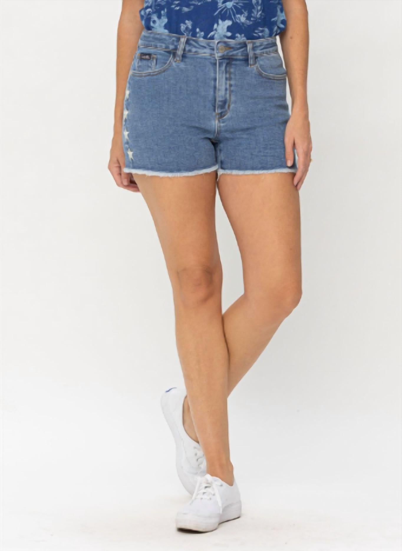 Judy Blue - Highwaist Star Embroidery Cut Off Shorts