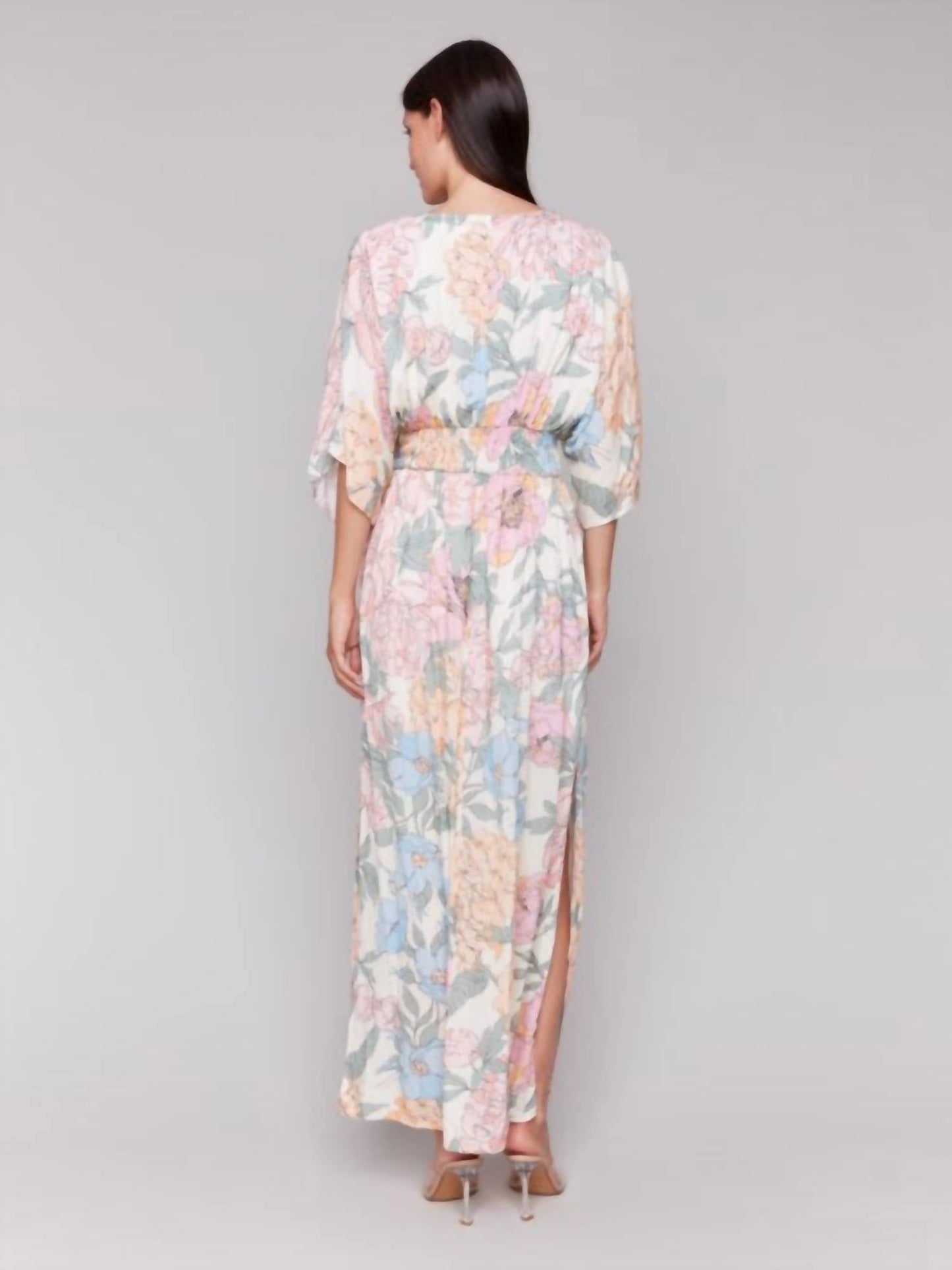 Charlie B - Printed Dolman Sleeve Maxi Dress With Side Slits