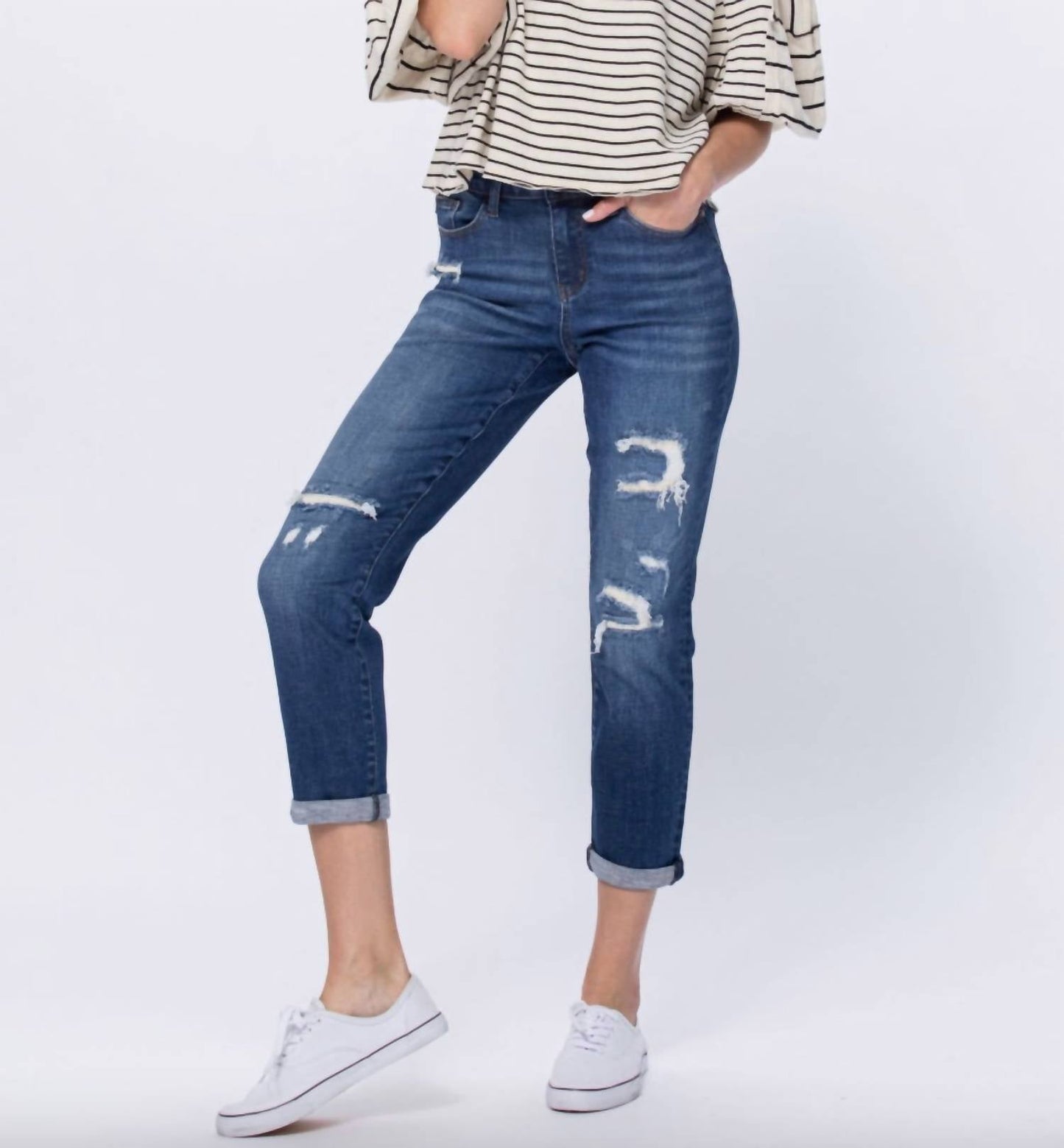 Judy Blue - Thermal Patch Boyfriend Jeans