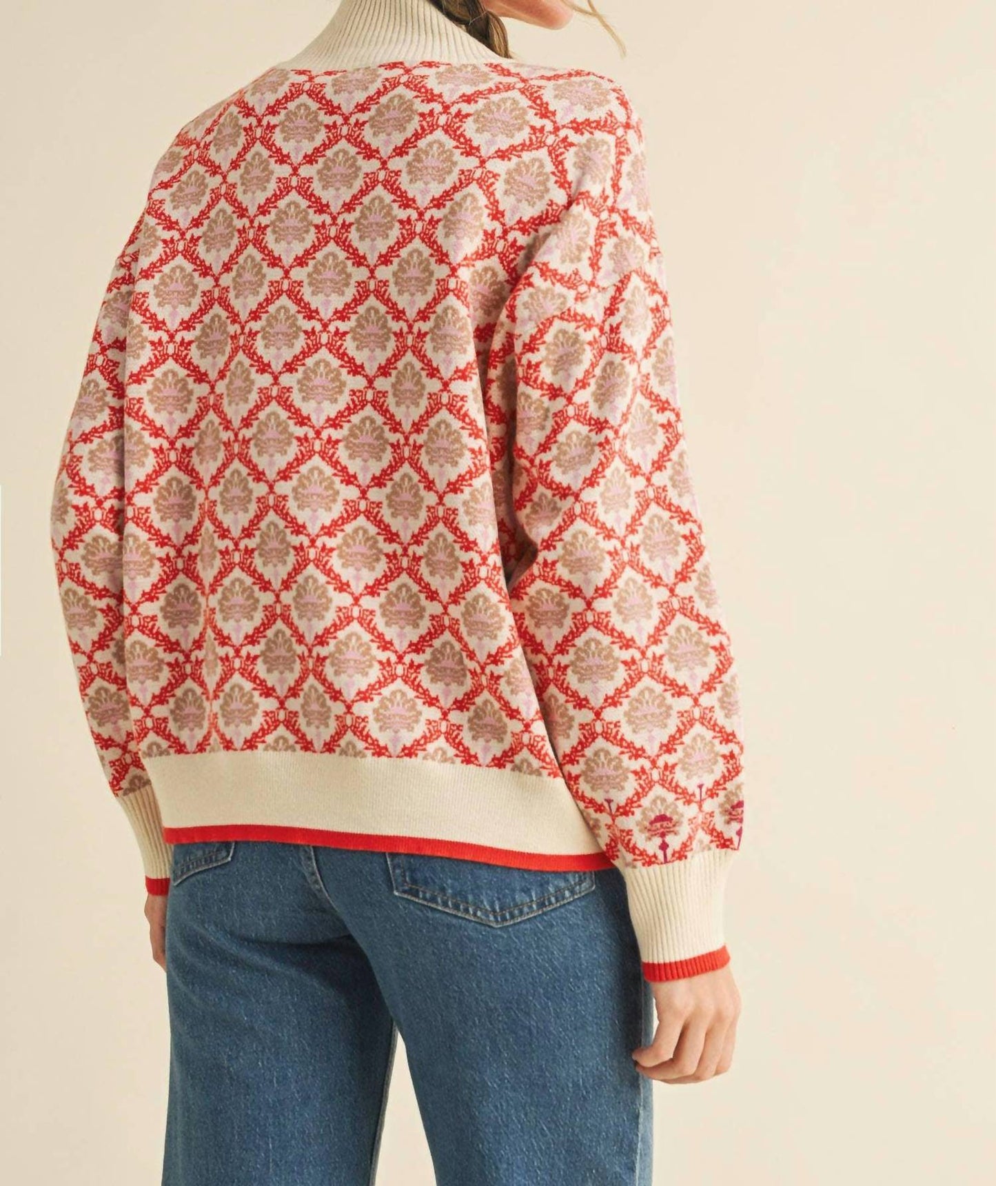 &Merci - Floral Mock Neck Half Zip Pullover