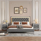3-Pieces Bedroom Set, Queen Size Upholstered Platform Bed with LED Lights and Two Nightstands - Gray