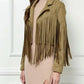 Trendsi - Veveret Suede Fringe Long Sleeve Moto Jacket