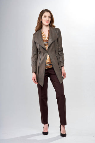 Insight - Vegan Leather Long Jacket with Hook & Eye Closure