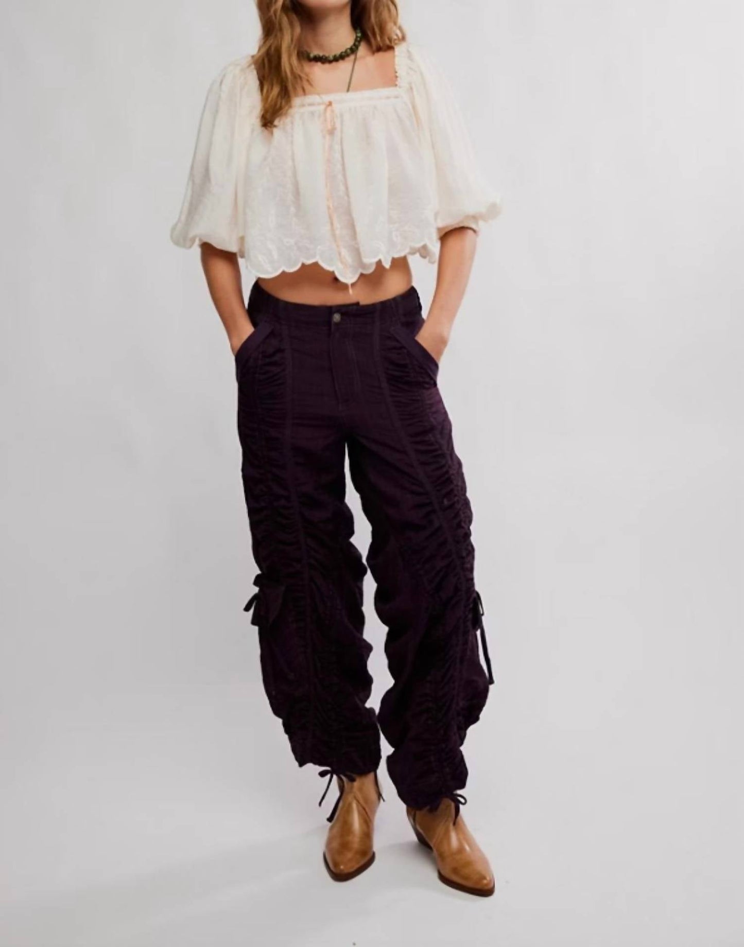 Free People - Scorpio Shirred Mid-Rise Cargo Pants