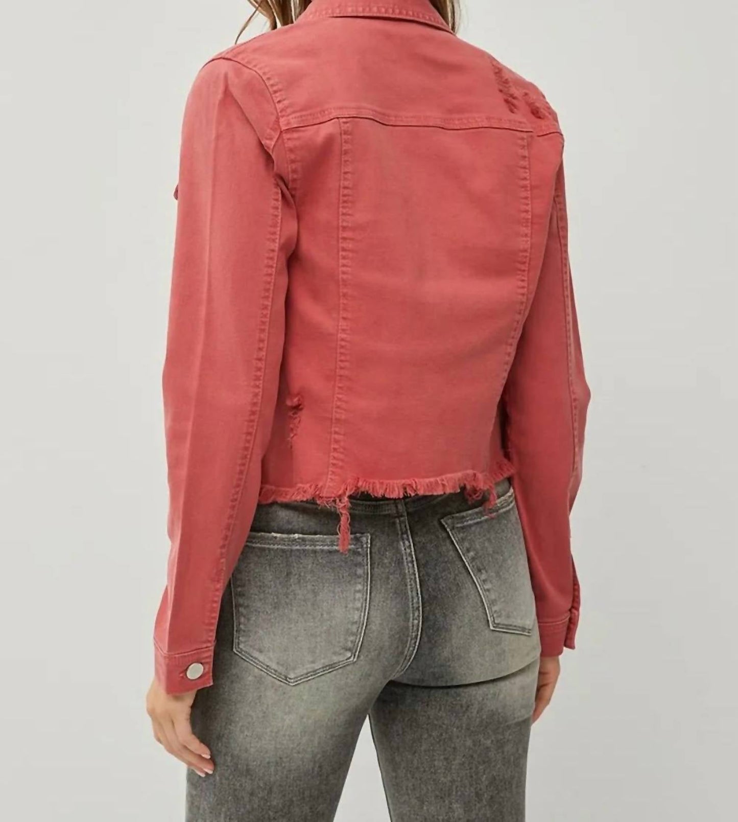 Risen - Full Size Raw Hem Button Up Cropped Denim Jacket Plus Size