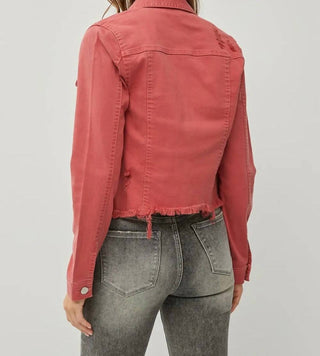 Risen - Full Size Raw Hem Button Up Cropped Denim Jacket Plus Size