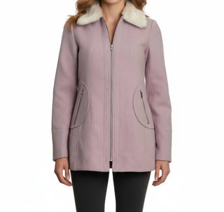 Coffeeshop - Single Breasted Coat With Faux Fur Collar