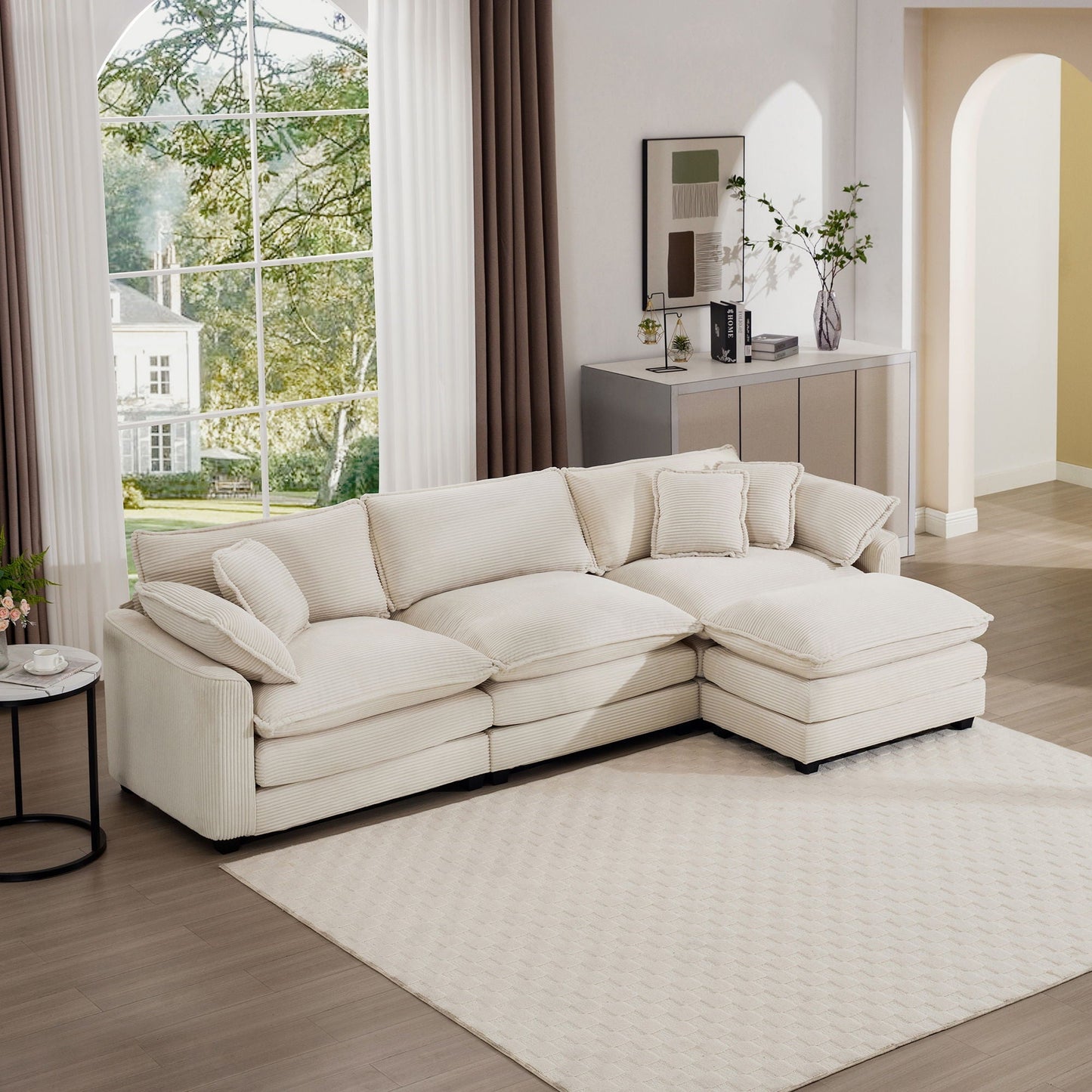 Modern Oversized Modular Cushion Sofa With Ottoman, Low Back, Deep Seating Sofa Set