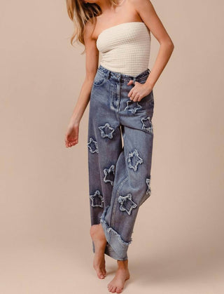 Bibi - Denim Washed Star Patched Jeans