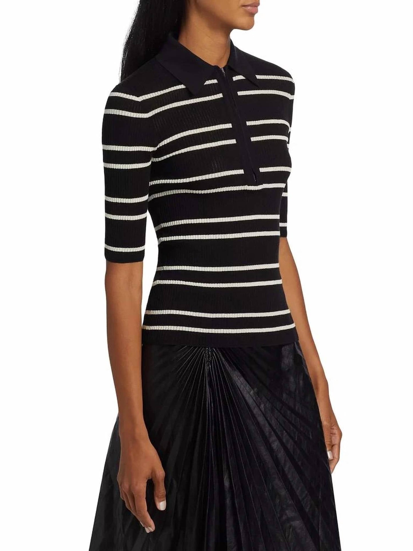 A.L.C. - Striped Cotton Knit Polo Shirt