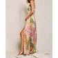 Dress Forum - Tropical Leaf Printed Satin Maxi Dress