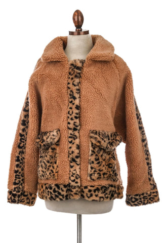 Anarchy Street - Women's Leopard Print And Sherpa Jacket