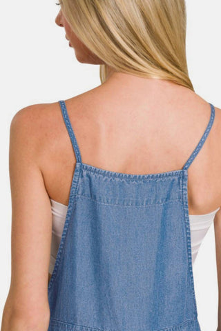 Zenana - Adjustable Strap Denim Looking Jumpsuit