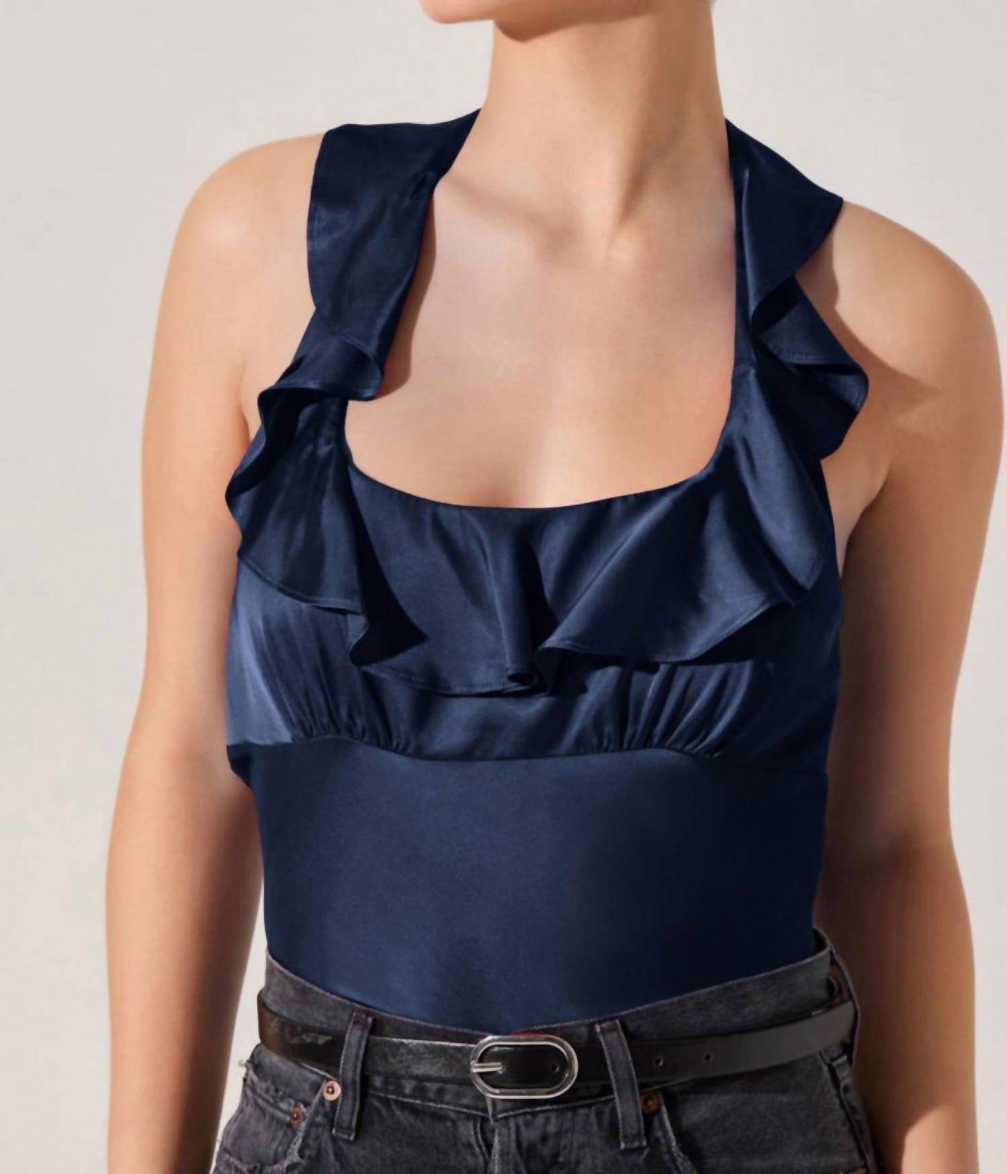 Astr - Morrigan Satin Ruffle Halter Top