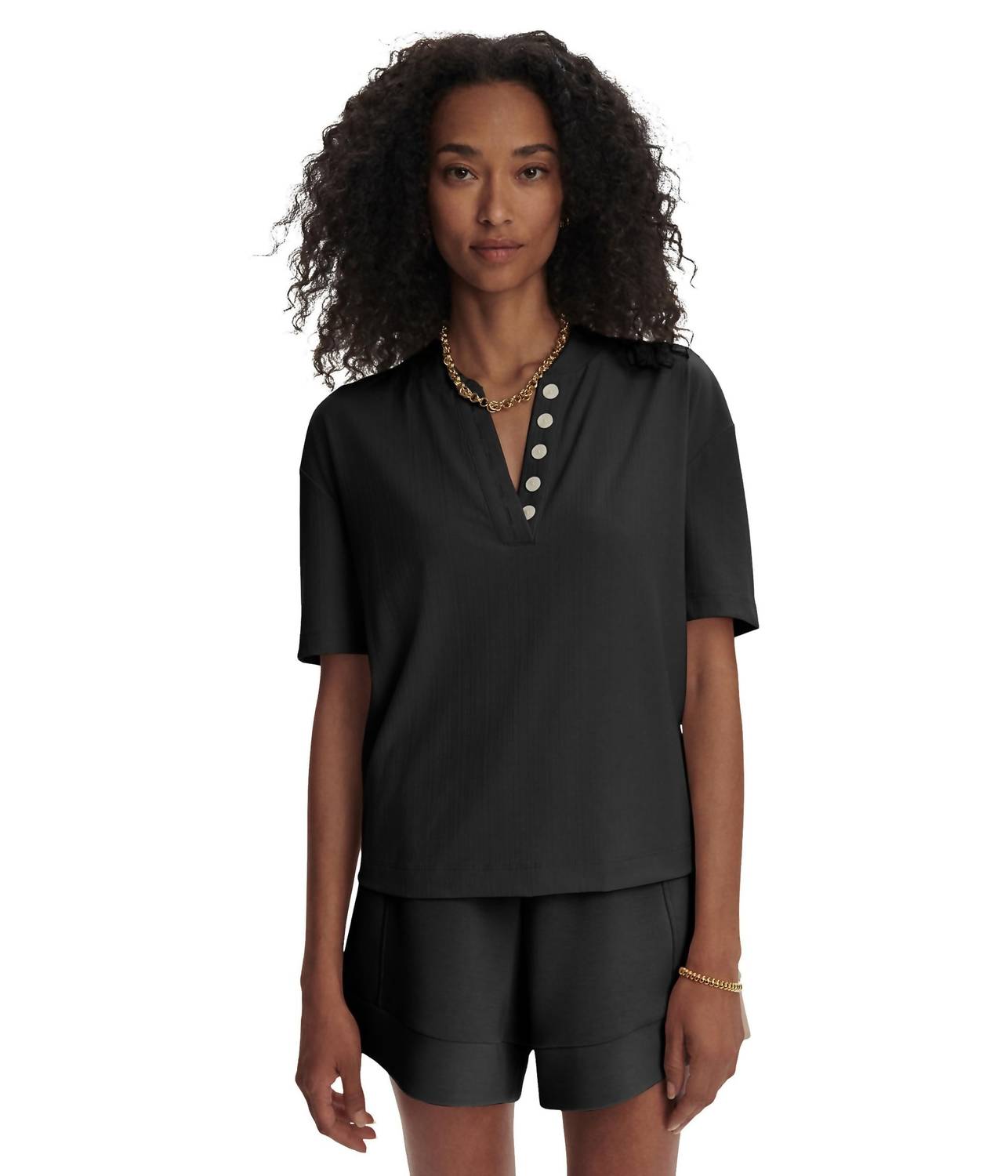 Varley - Kasey Mock Placket Rib Tee