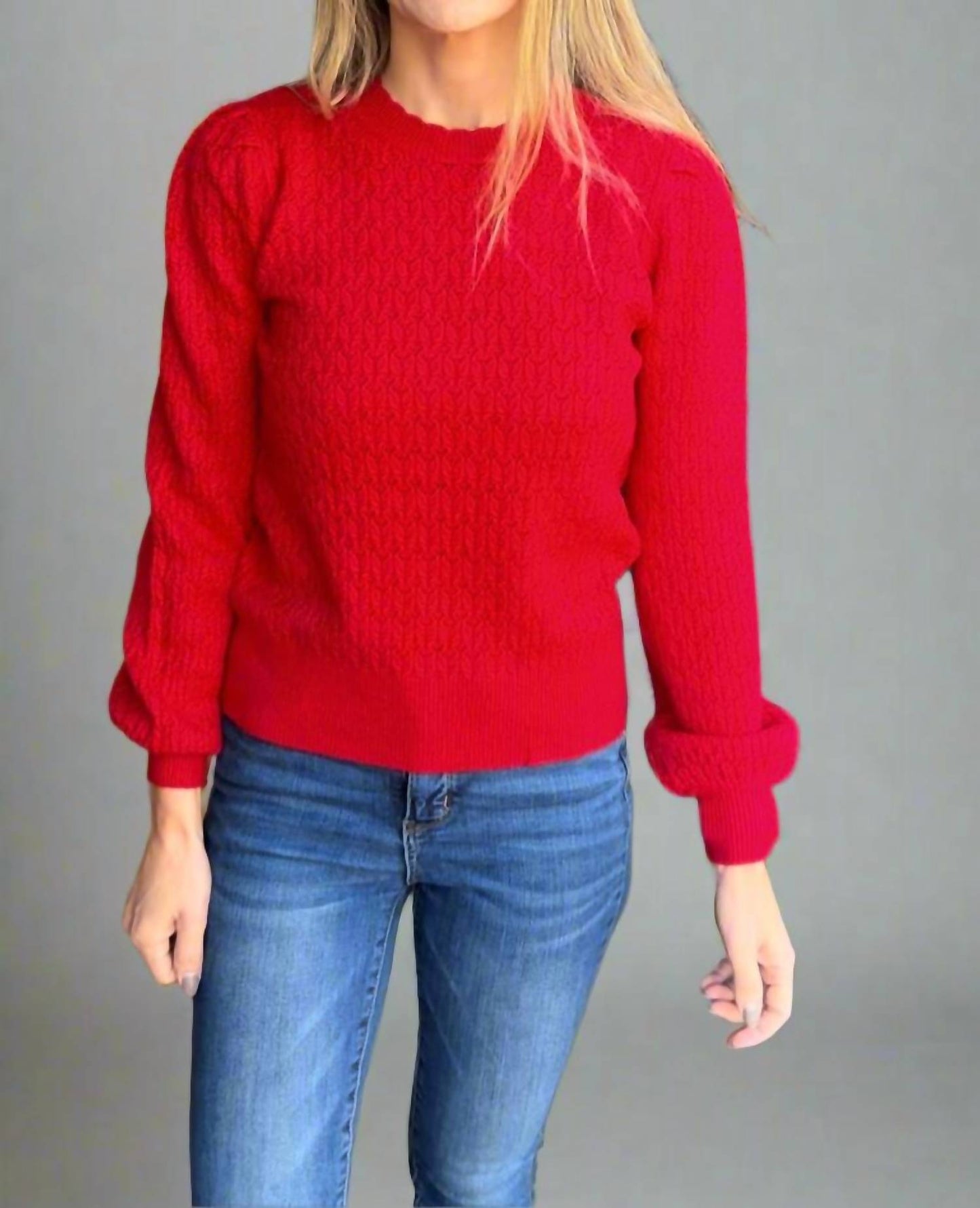 &Merci - Scallop Hem Puff Sleeve Sweater