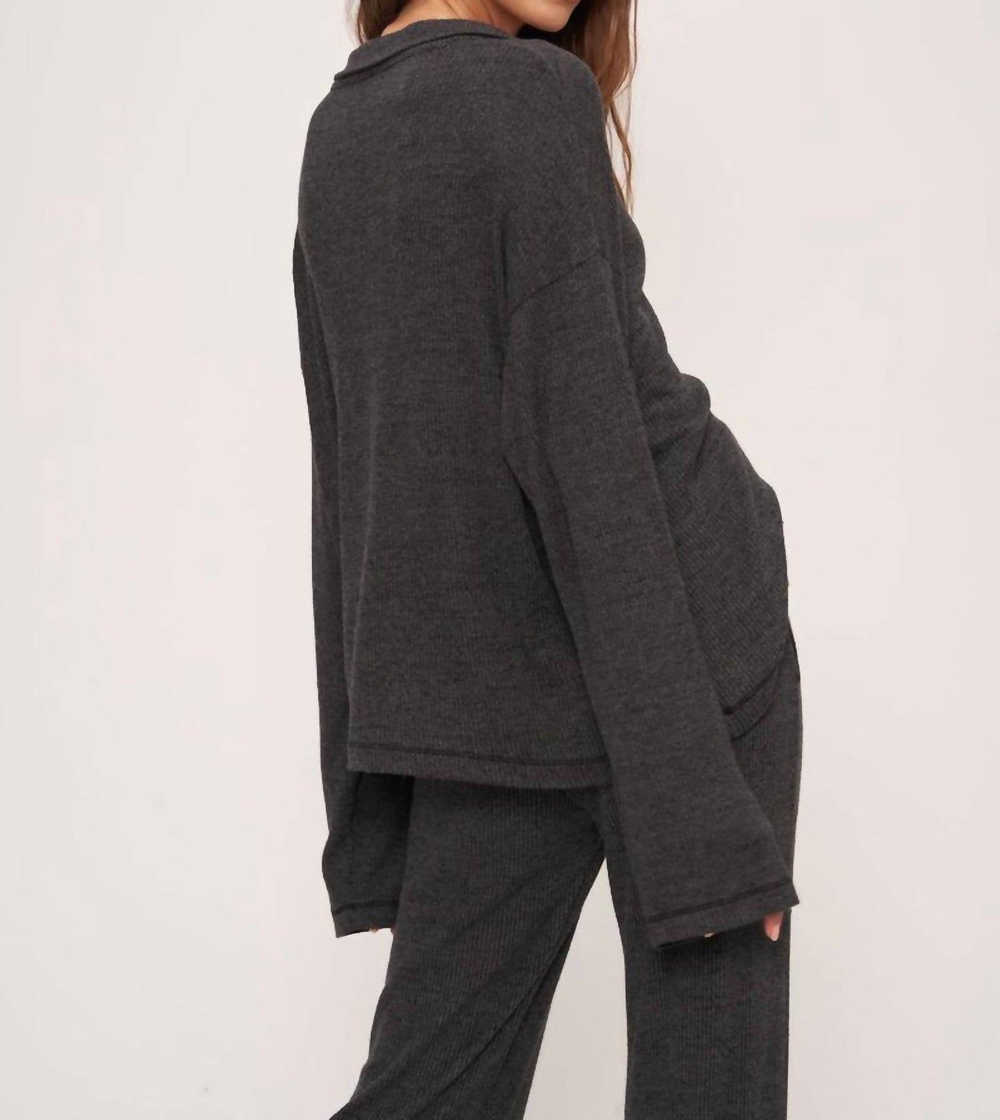 Project Social T - EARLY NIGHT COLLARED RIB LONGSLEEVE TOP