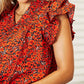 Double Take - Floral Flutter Sleeve Notched Neck Blouse